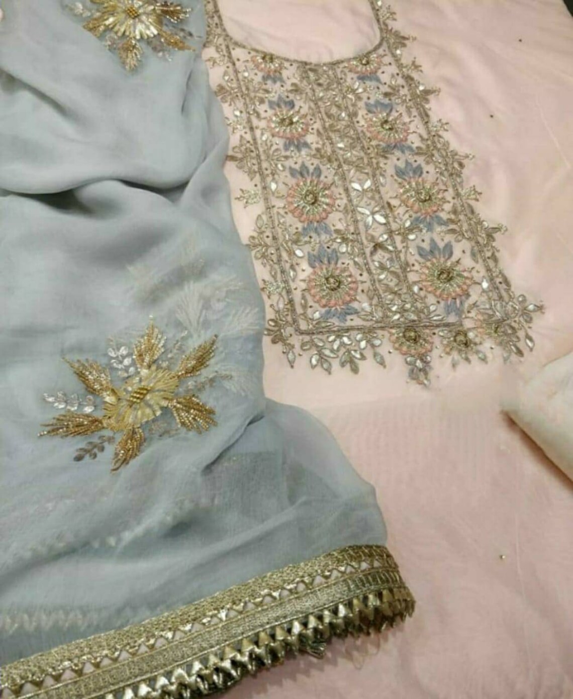 ATHARVA Hand Embroidered Salwar Kameez W/embroidery Neck Light | Etsy