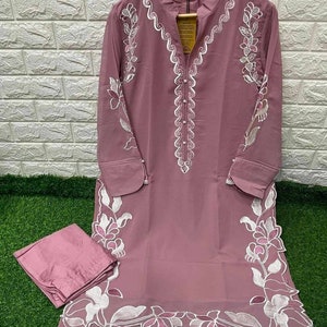 ATHARVA Hand Embroidery Salwar kameez/Crepe Silk/Colors Available/Intricate Cut& Lace Work/Custom Stitch Unstitch/Anarkali/Gift/Pant/CR3002B