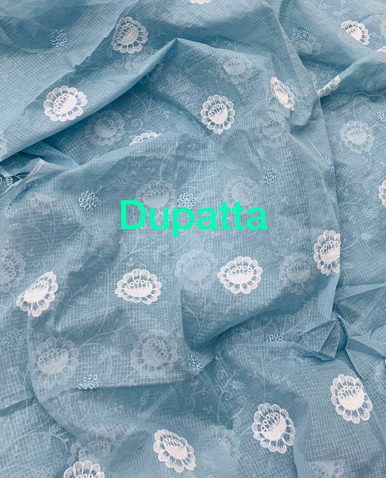 ATHARVA Embroidered Kota Doria Salwar KameezCotton Chikankari SalwarStitch unstitchCustom StitchChurridarsPlazzos PantsGreyKO452