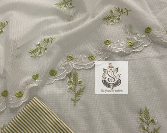 ATHARVA Embroidery Salwar Kameez/Embroidered Shirt White/ Embroidery Kota Dupatta White/Cotton Print Salwar/Customized Stitching/KO340