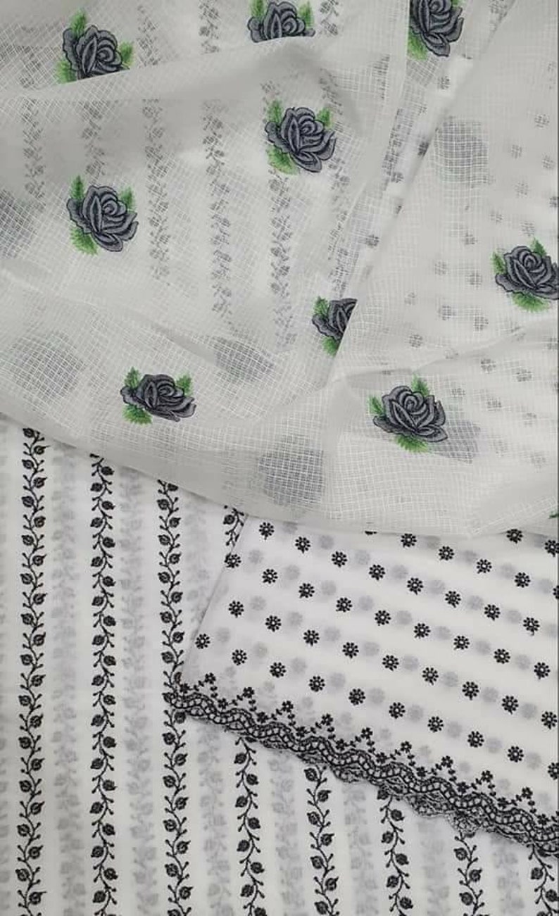 ATHARVA Embroidered Cotton Kota Doria Indian Salwar KameezWhite BlackEmbroidery Shirt BottomKota DupattaPatiala SalwarGiftKO423
