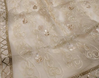 ATHARVA Dupatta de boda india bordada a mano en beige/borde de Gota Patti/dupatta de chinnon de gasa suave con borlas/Duppata/Stolls/Wrap/DUP7