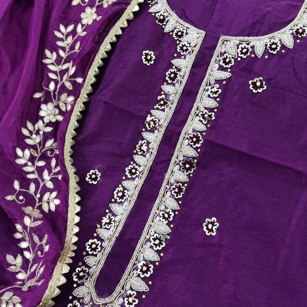 ATHARVA Hand Embroidery Salwar Kameez/Purple Chanderi Silk/Gota Patti Chiffon Chinon Dupatta/Custom Stitch Unstitch/Anarkali/Gift/CH1711