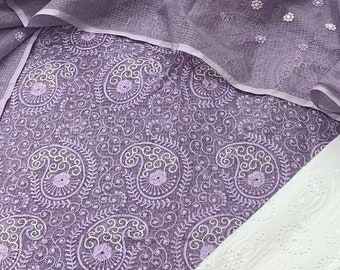 Atharva Embroidered Kota Doria Salwar Kameez/Mauve/Ambi Embroidery/Cotton Chikankari Bottom/Patiala Salwar/Chikankari Salwar/- KO450