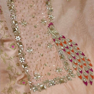ATHARVA Hand Embroidery Salwar Kameez/peach & Black/chanderi Silk ...