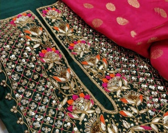 Buy ATHARVA Hand Embroidery Salwar Kameez /embroidered Neck Green