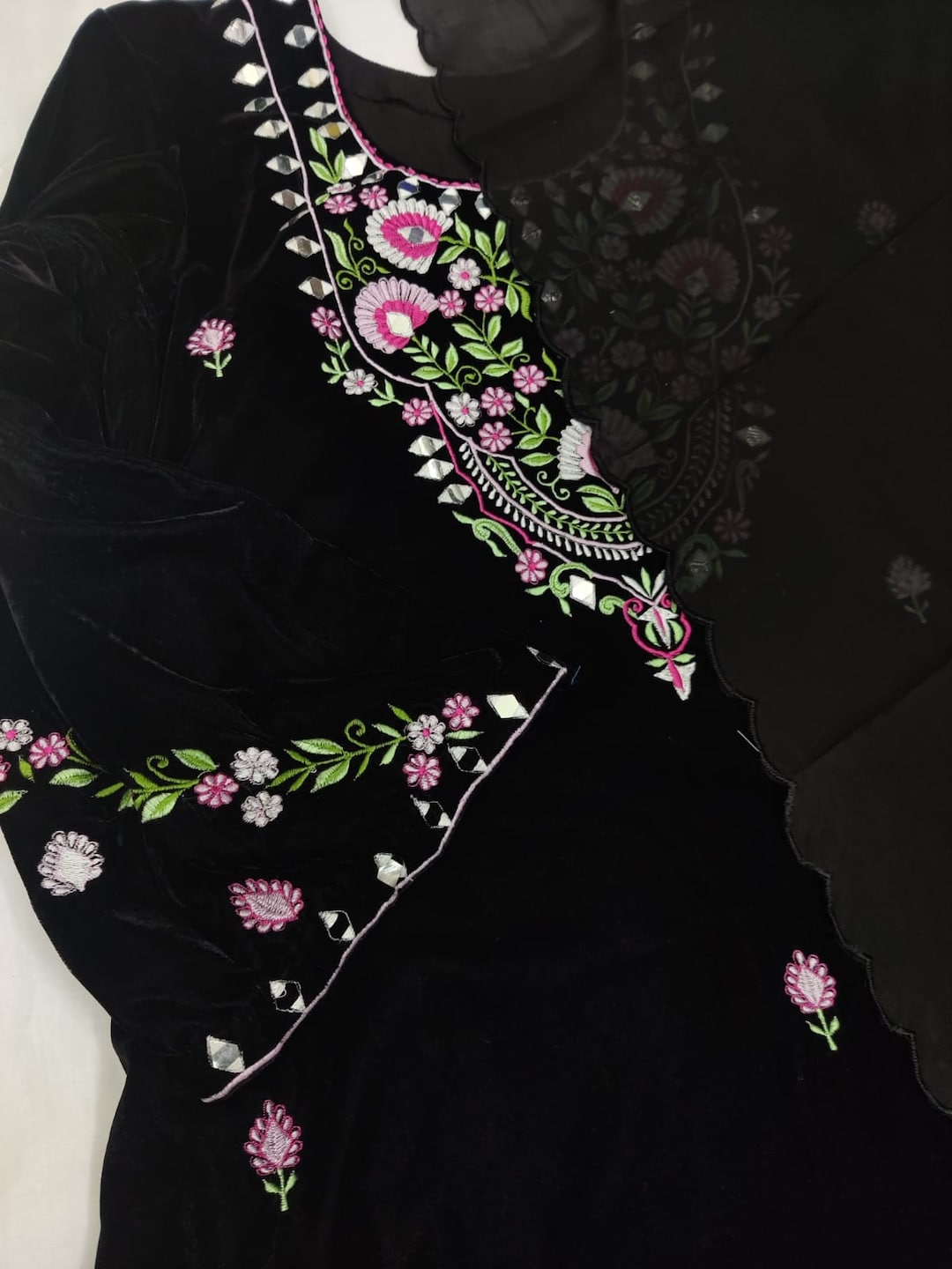 Hand Embroidery Designs Black Punjabi Suit With Golden Embroidery - Main Image