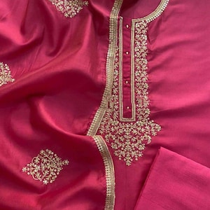 ATHARVA Hand Embroidery Salwar Kameez/Silk Shirt & Dupatta/Reds/Custom Stitch Unstitch/Punjabi Ladies Suit/Anarkali/Churridar/Gift/CH1493