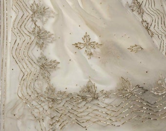 ATHARVA Dupatta/Bordado a mano/Boda india/Beige/Gota Patti Border & Jaal/Chiffon Chinnon/Personalización de tela/Chales/Stolls/Wrap/DUP21