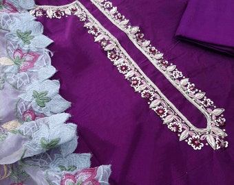 ATHARVA Hand Embroidery Salwar Kameez/embroidery Neck/wine Color