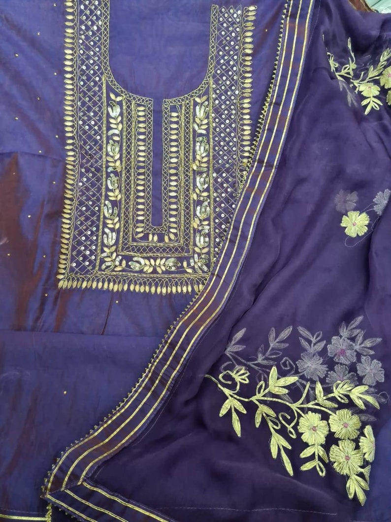 ATHARVA Hand Embroidery Salwar Kameez/purple Chanderi Etsy