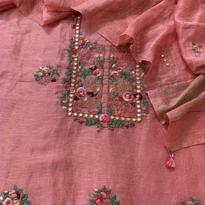 ATHARVA Hand Embroidery Salwar Kameez/Peach Pure Cotton Silk/Parsi Hand Embroidery/Custom Stitch Unstitch/Anarkali/Sharara/Gift/PAR242