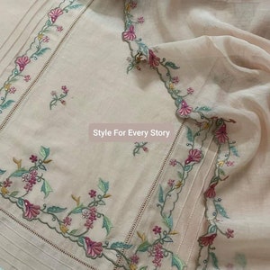 ATHARVA Embroidery Salwar Kameez/Beige/Dress Material/Chanderi Silk Shirt Dupatta/Custom Stitch Unstitch/Parsi Gara Work/Plazzo/Gift/PAR219