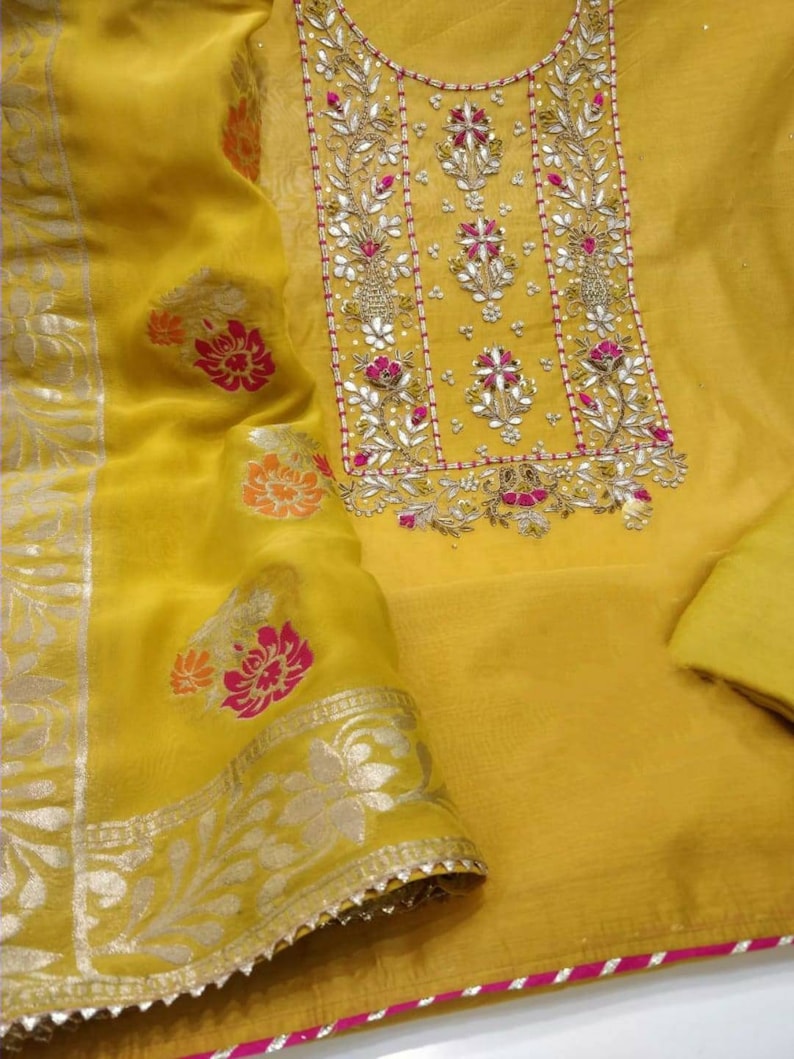 ATHARVA Hand Embroidery Salwar Kameez/yellow/chanderi Etsy