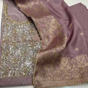 ATHARVA Hand Embroidery Indian Salwar Kameez/Sequence Work Chanderi Silk/Lilac/Banarsi Silk Dupatta/Custom Stitch/Churridar/Plazzo/CH1536