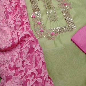 ATHARVA Hand Embroidery Salwar Kameez/Green Chanderi silk/Heavy Organza Thread Dupatta/Custom Stitch Unstitch/Anarkali/Plazzo/Bridal/CH1447