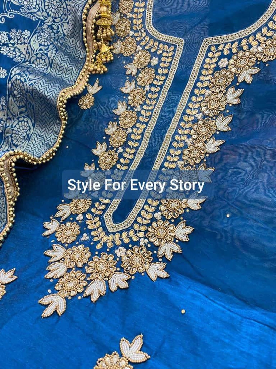 ATHARVA Hand Embroidery India Salwar Kameez/chanderi/navy Blue/gota