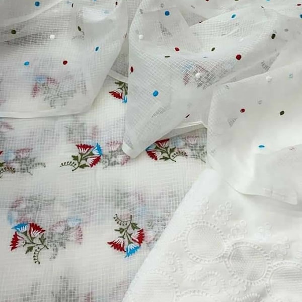 ATHARVA Embroidered Cotton Kota Salwar Kameez White/Colors Variety w/Embroidered Shirt Dupatta/Chikankari Bottom/Custom Stitching- KO368