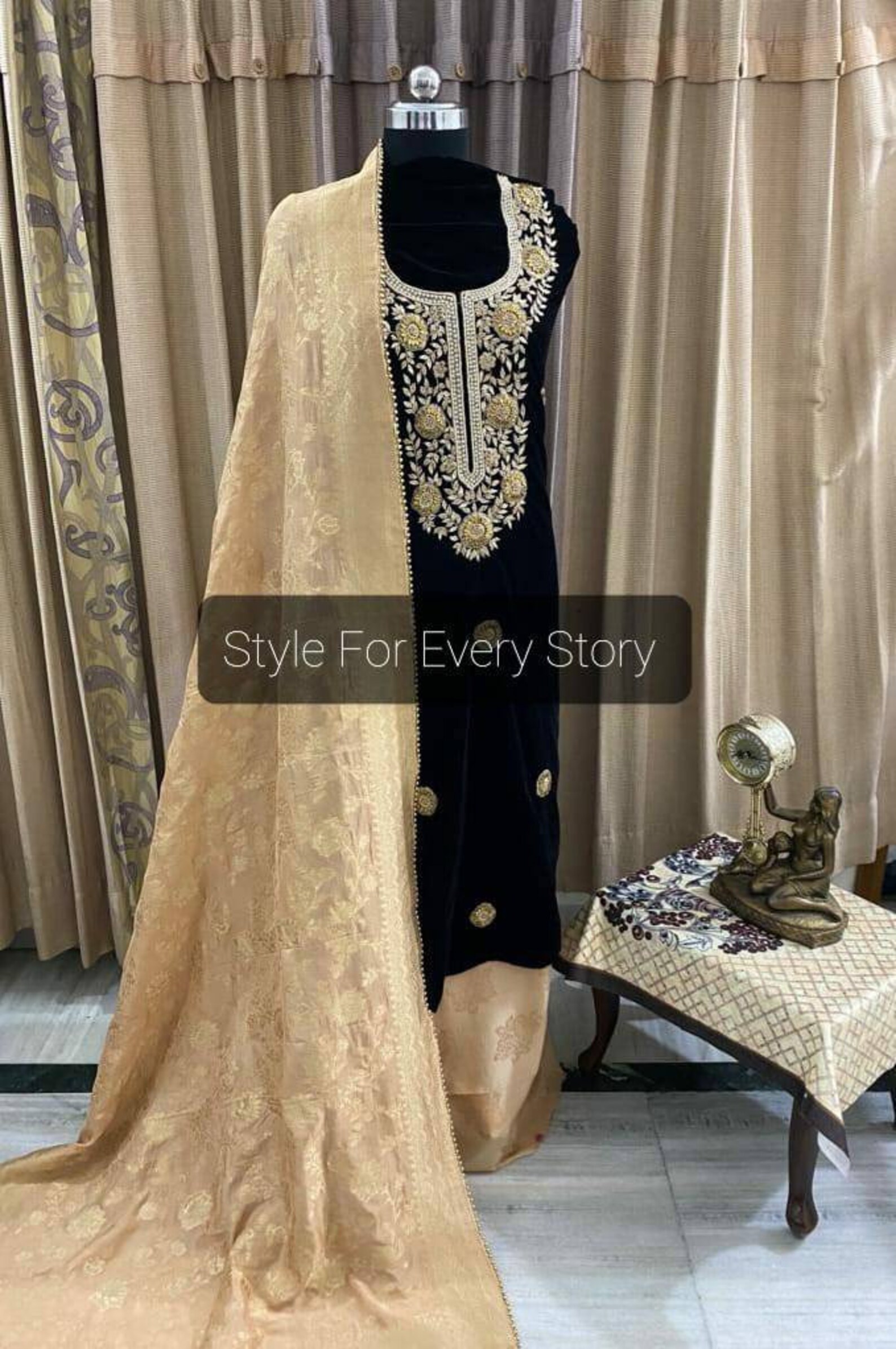 ATHARVA Hand Embroidery Salwar Kameez Velvet/black Velvet - Etsy