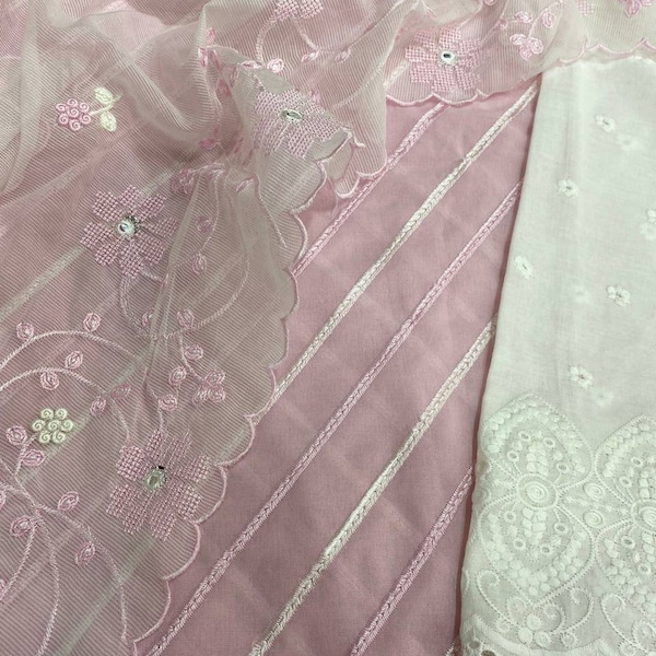 ATHARVA Embroidery Cotton Kota Salwar Kameez/Embroidery Shirt/Kota Doria Dupatta/ Embroidery Bottom/Pink Mauve/Custom Stitch Unstitch/KO461A