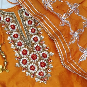ATHARVA Hand Embroidery Salwar Kameez/Orange Chanderi Silk/Gota Patti Chiffon Dupatta/Custom Stitch Unstitch/Anarkali/Sharara/Gift/CH2161