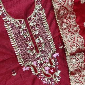 ATHARVA Hand Embroidery Salwar Kameez/Embroidery Neck Maroon/Banarsi Silk Dupatta/Custom Stitch/Patiala/Churridar/Custom Anarkali/CH1709