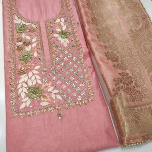 ATHARVA Hand Embroidery Salwar Kameez /pink/ Banarsi Silk - Etsy