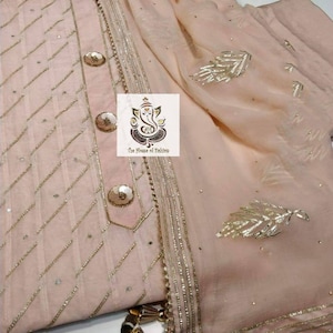 ATHARVA Hand Embroidered  Salwar Kameez w/Beautiful Gota Patti Chanderi Shirt peach and Gota Patti Chiffon Dupatta. Elegant Gota Work-CH1507