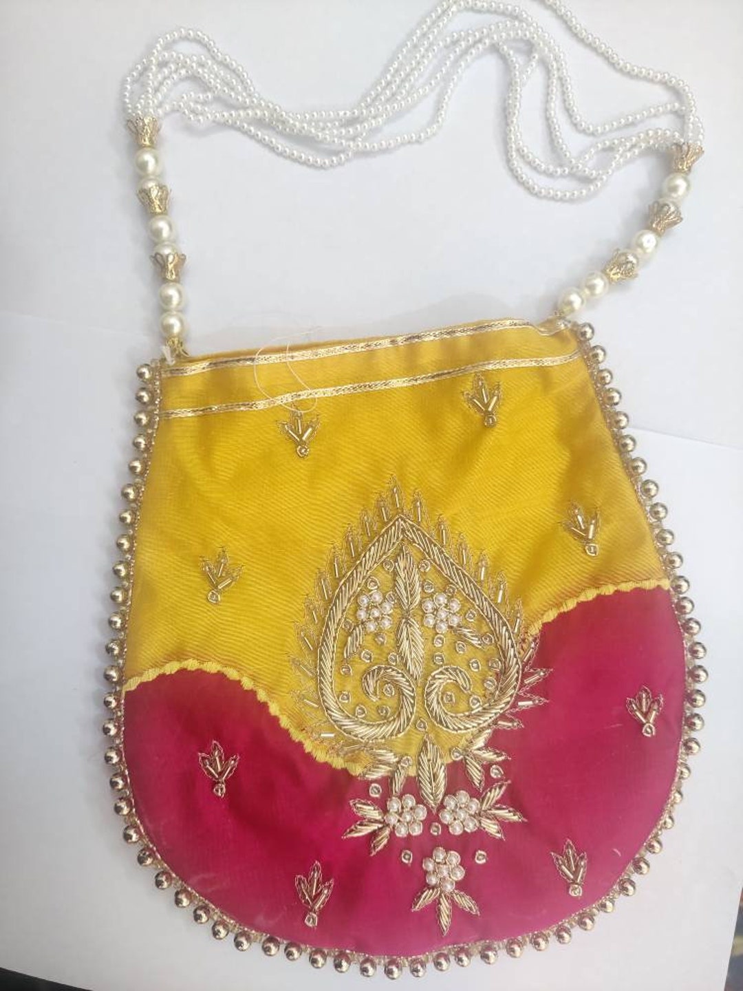ATHARVA Hand Embroidered Potli Bags. Exclusive Hand Bag/yellow Reds Women's Bag/purse/indian