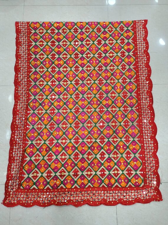 Atharva phulkari Embroidery indian Dupatta mirror Zari Work