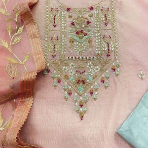 ATHARVA Hand Embroidery Salwar Kameez/Pink Peach Chanderi Silk Shirt/ Gota Patti Chiffon Dupatta/Custom Stitch Unstitch/Anarkali/Gift/CH1832