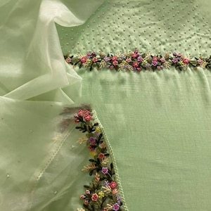 ATHARVA 3D Embroidery Salwar Kameez/Neck/Georgette/Green/Georgette Dupatta/Custom Stitch Unstitc/Churridar/Plazzo/Patiala Salwar/GE9049C