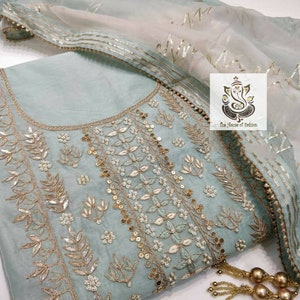 ATHARVA Hand Embroidered Salwar Kameez in Blue W/gota Patti/chiffon ...