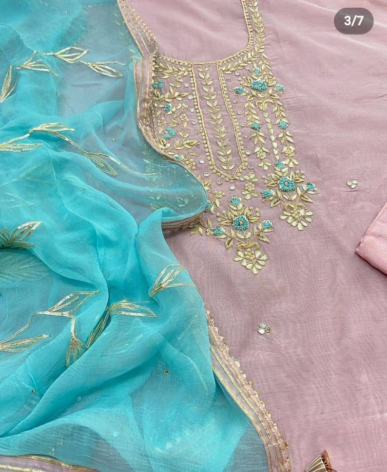 ATHARVA Hand Embroidery Salwar Kameez/pink Chanderi Silk Etsy