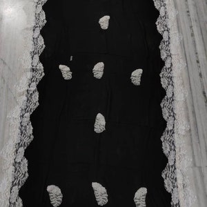 ATHARVA Indian Wedding Dupatta/Chiffon Dupatta Black/White Lace Work/Embroidery 4 Side lace Border/Tassels/Stolls/Wrap/Shwal/GP741