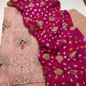 Atharva Hand Embroidered/indian Salwar Kameez/Bridal/Peach/Chanderi/Beautiful Gota Patti Dabka Thread Aari /Banarsi Bandhani Dupatta/CH1235