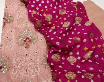 Atharva Hand Embroidered/indian Salwar Kameez/Bridal/Peach/Chanderi/Beautiful Gota Patti Dabka Thread Aari /Banarsi Bandhani Dupatta/CH1235