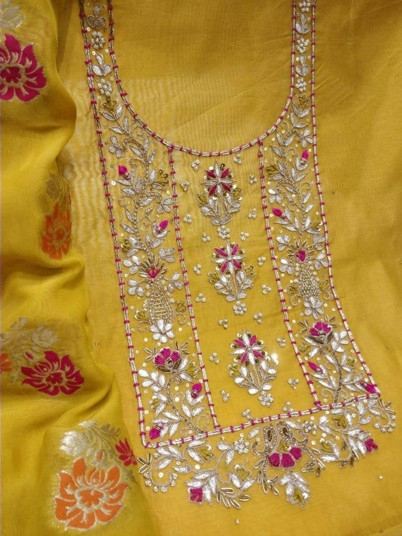 ATHARVA Hand Embroidery Salwar Kameez/yellow/chanderi Etsy
