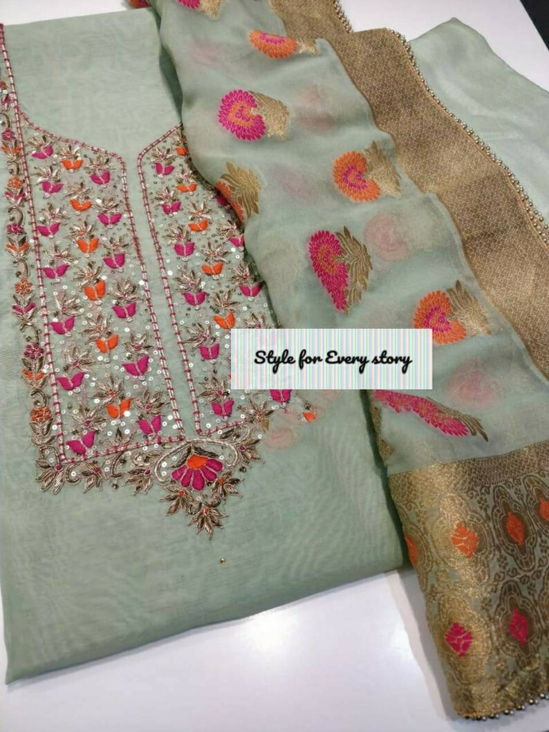 ATHARVA Hand Embroidered Salwar Kameez /embroidered Neck Light - Etsy