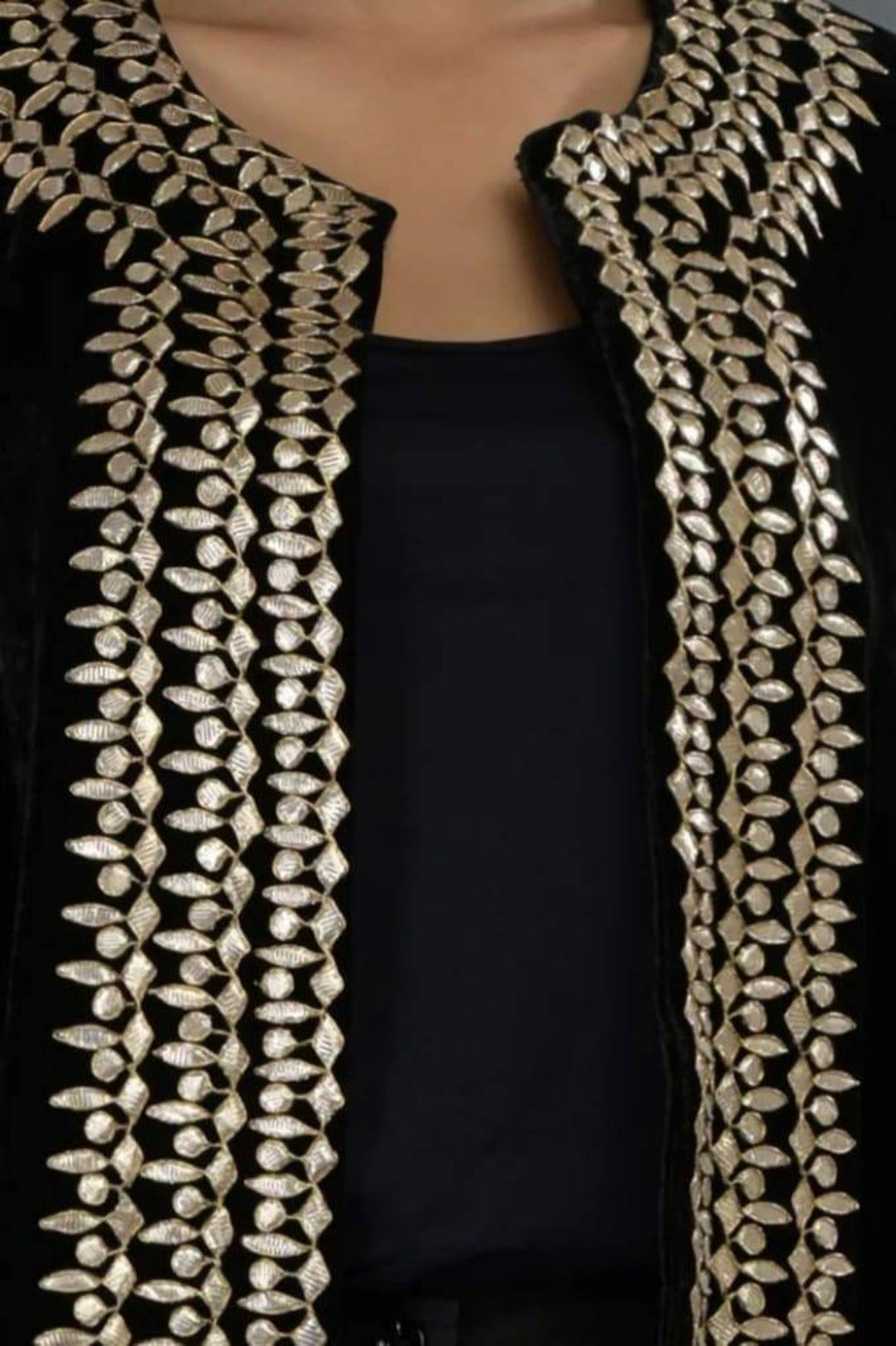 ATHARVA Hand Embroidery Velvet Ladies Coat/black/dabka Zari Gota