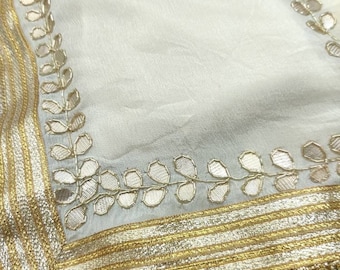Dupatta india bordada a mano ATHARVA para boda, gasa color crema y blanco roto, borde con gota patti, dabka, borlas, estola, pareo, DUP26