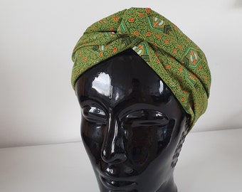 Bandana hairband with aluminum wire, sustainably handmade from 2nd hand fabric: green with beautiful print