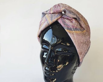 Bandana hairband with aluminum wire, durable handmade from vintage fabric scraps, purple, blue yellow.
