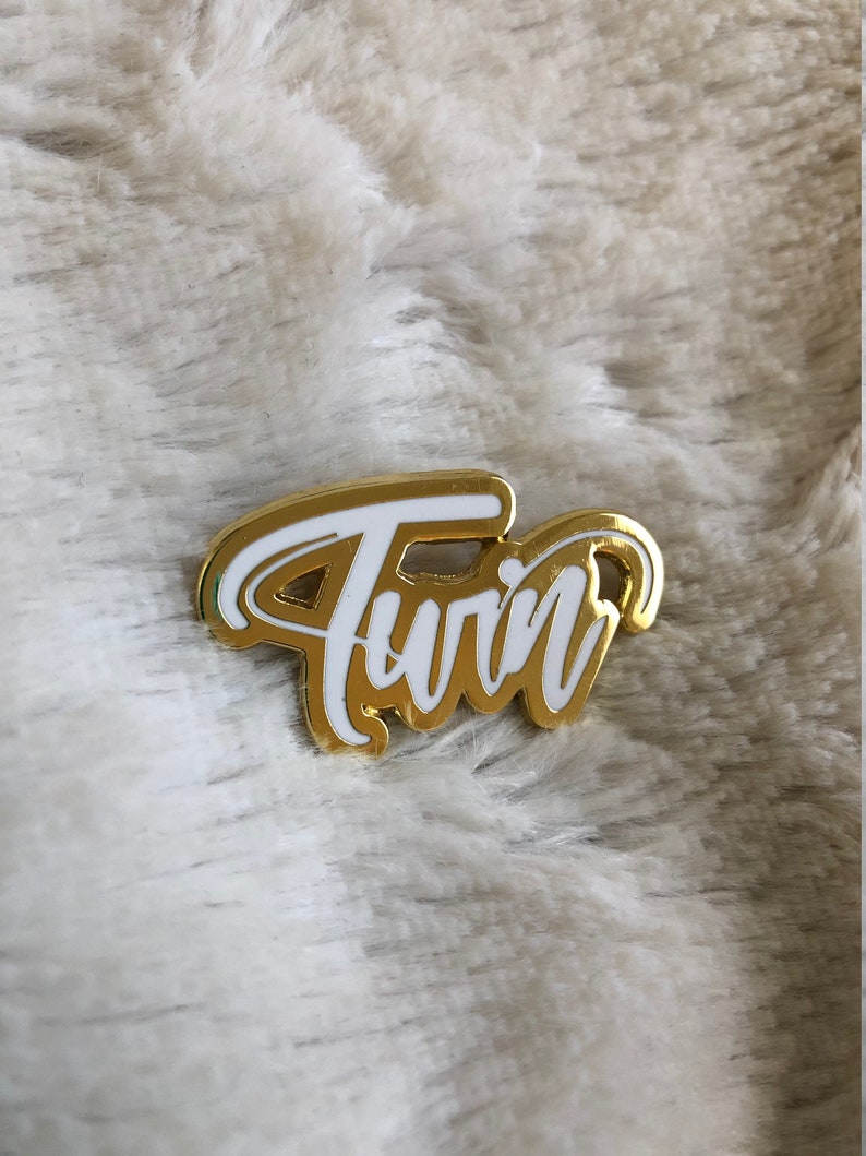 TWIN PIN Gold & White Enamel Pin for TWINS twinless twin twinless twins twin loss twin gift gifts for twins image 1
