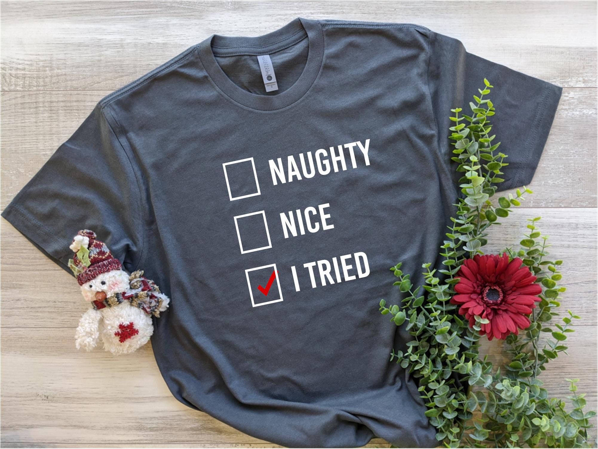 Naughty Nice I Tried Funny Christmas Short Sleeve Tee/santa's List ...