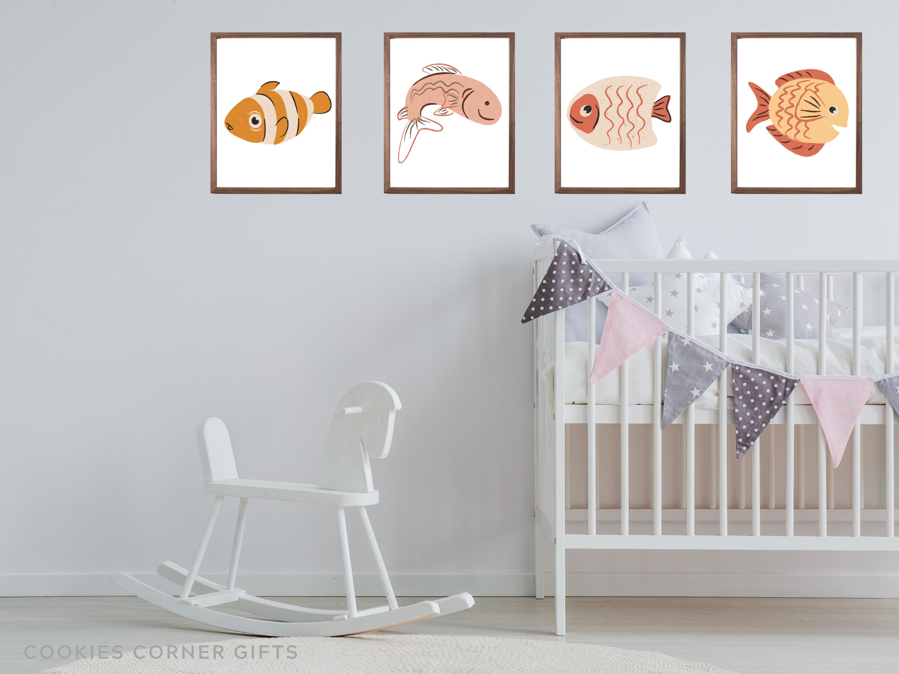 Baby Wall Art Baby Decor Baby Art Set of 4 Fish Decor Etsy