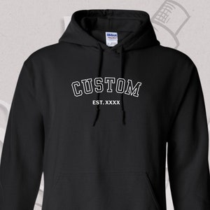 Personalized Custom Text Embroidered Unisex Pullover Hoodie Sweatshirt | Gift for Her Him Graduation Valentine's Birthday College Letters