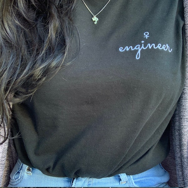 Embroidered Female Engineer T-Shirt for Women by LaSTEMgirl - a shop for Women in STEM