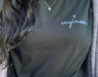 Embroidered Female Engineer T-Shirt for Women by LaSTEMgirl - a shop for Women in STEM