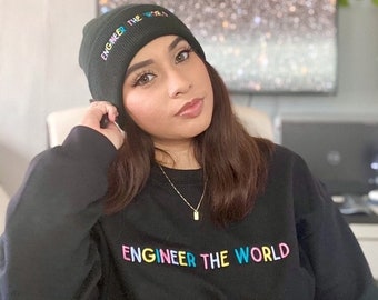 Engineer the World Embroidered Crewneck Sweatshirt and Beanie Bundle | Christmas Graduation Birthday Valentine Gift for Him Her | LaSTEMgirl